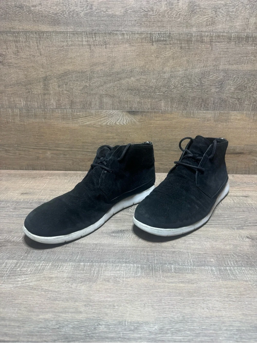 UGG Black Suede Chukka Boots with White Sole